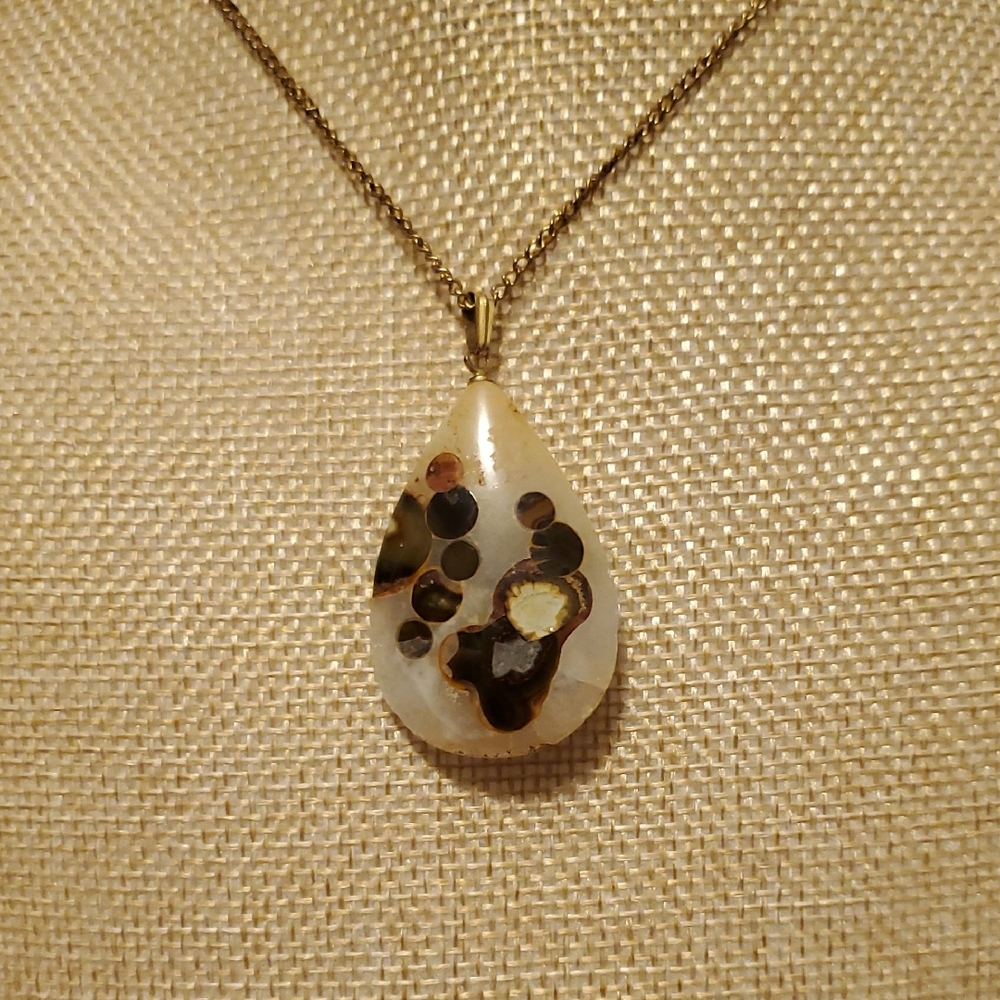 Gold-tone and Black Teardrop Pendant Necklace